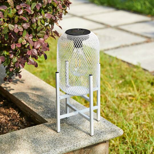 Glitzhome® 14" Metal Mesh Solar Powered Lantern with Stand